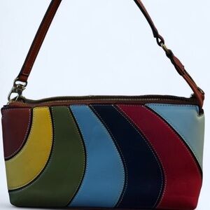 Multicolor Curved Panel Leather Wristlet Bag